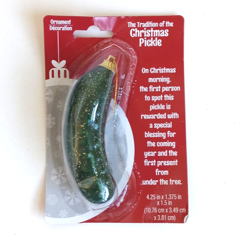 Christmas Pickle Ornament - Green Gold Glitter Decorative Holiday Accent - Picture 3 of 3